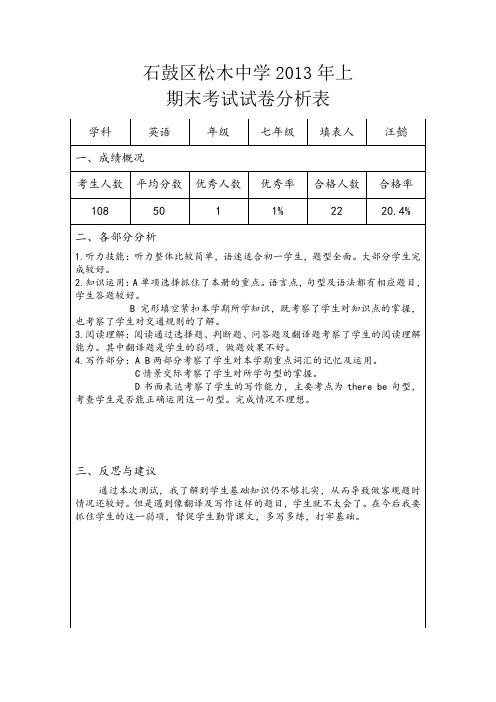 七年级英语试卷分析