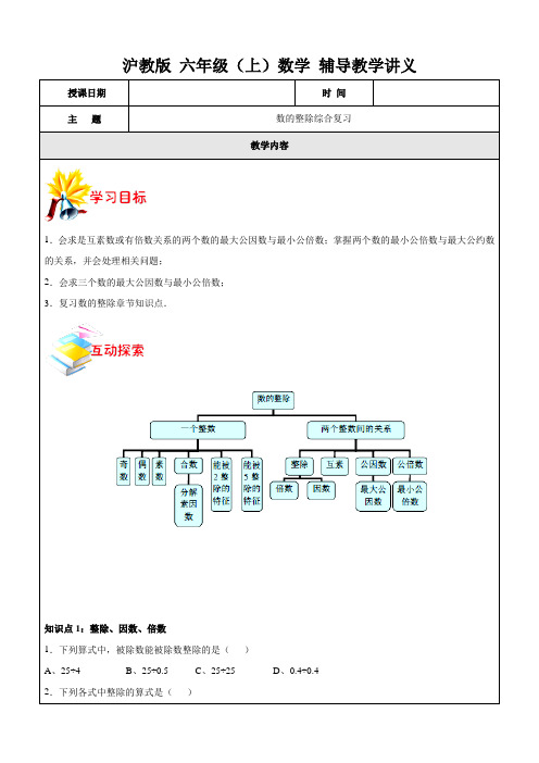 沪教版 六年级(上)学期数学 数的整除综合复习 (含解析)