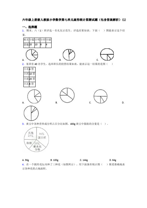 六年级上册新人教版小学数学第七单元扇形统计图测试题(包含答案解析)(1)