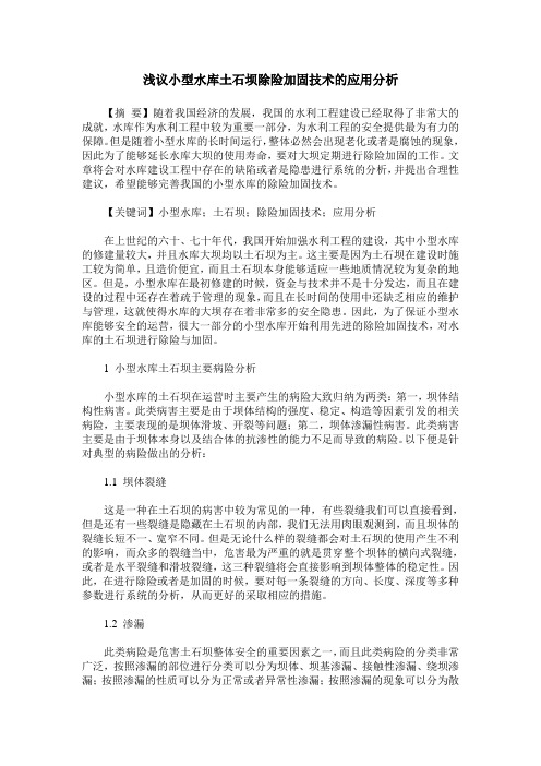 浅议小型水库土石坝除险加固技术的应用分析