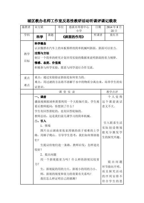 城区教办名师工作室反思性教研活动听课评课记载表 城区教办名师工作室反思性教研活动听课评课记载表 施教