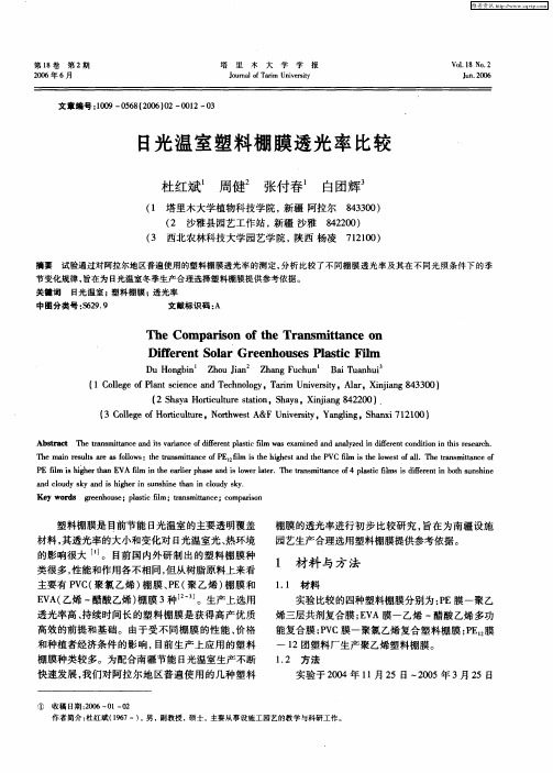 日光温室塑料棚膜透光率比较