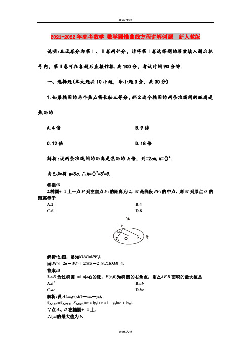 2021-2022年高考数学 数学圆锥曲线方程讲解例题  新人教版