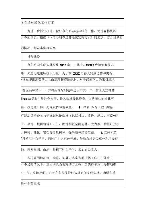 冬春造林绿化工作方案