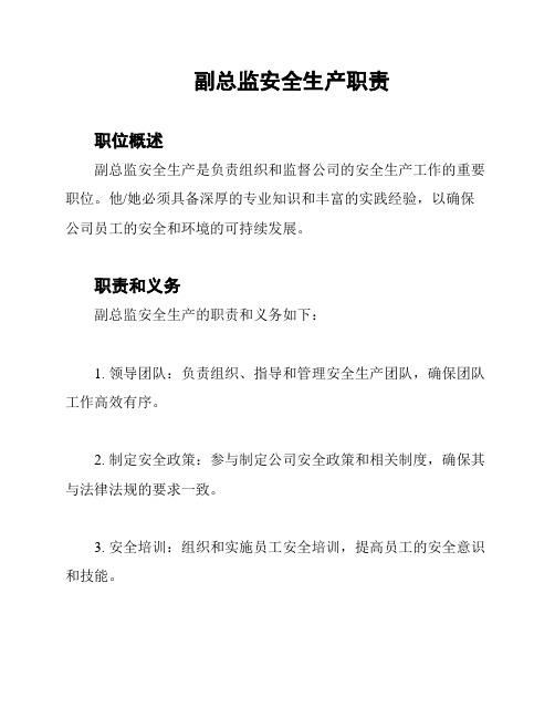副总监安全生产职责