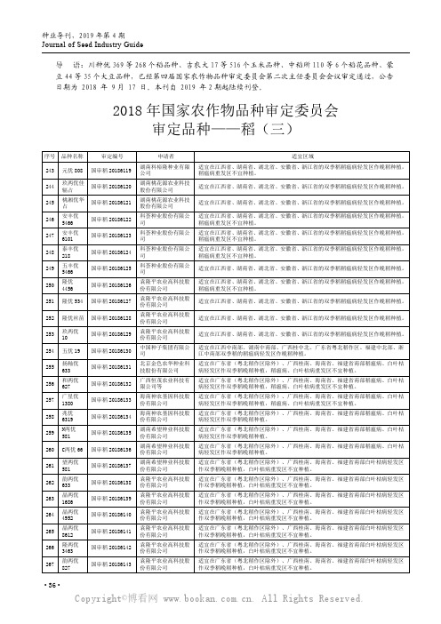 2018 年国家农作物品种审定委员会审定品种