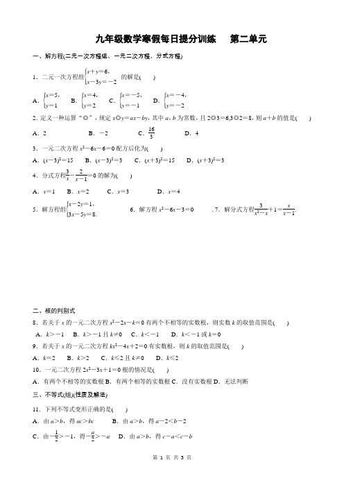 九年级数学寒假每日提分训练(答案) 第二单元