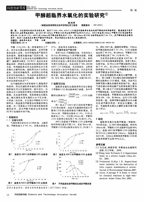 甲醇超临界水氧化的实验研究