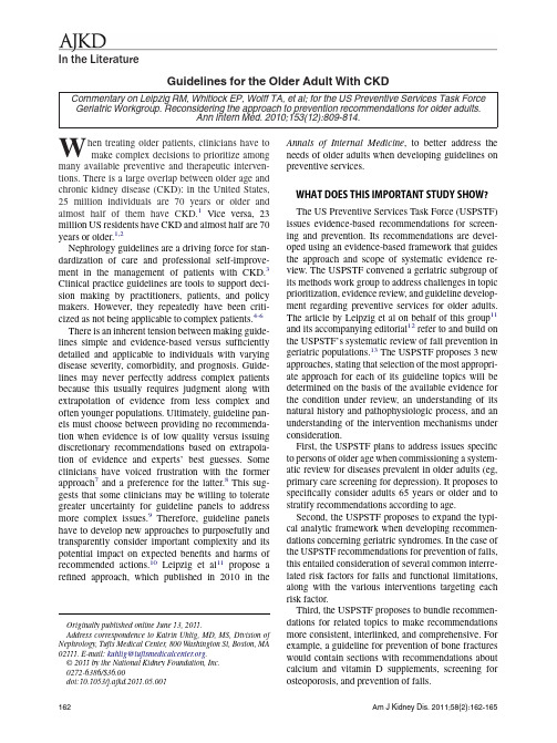 Guidelines for the Older Adult With CKD