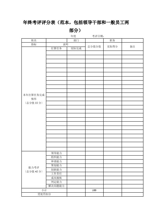 年终考评评分表(范本,包括领导干部和一般员工两部分)