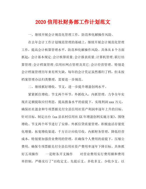 2020信用社财务部工作计划范文