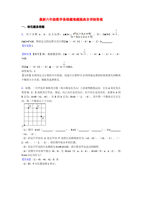 最新六年级数学易错题难题提高含详细答案