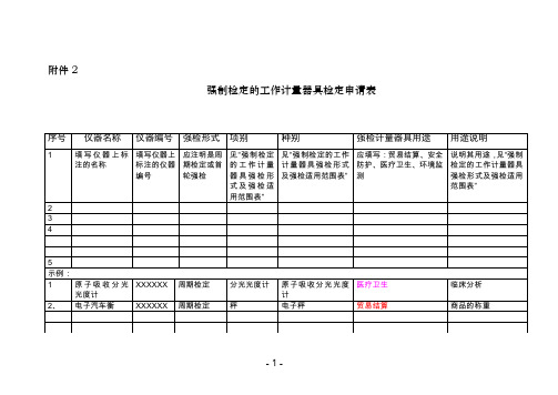 强制检定的工作计量器具申请表-附件2