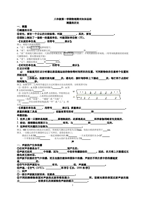 沪教版八年级上物理学科期末知识总结