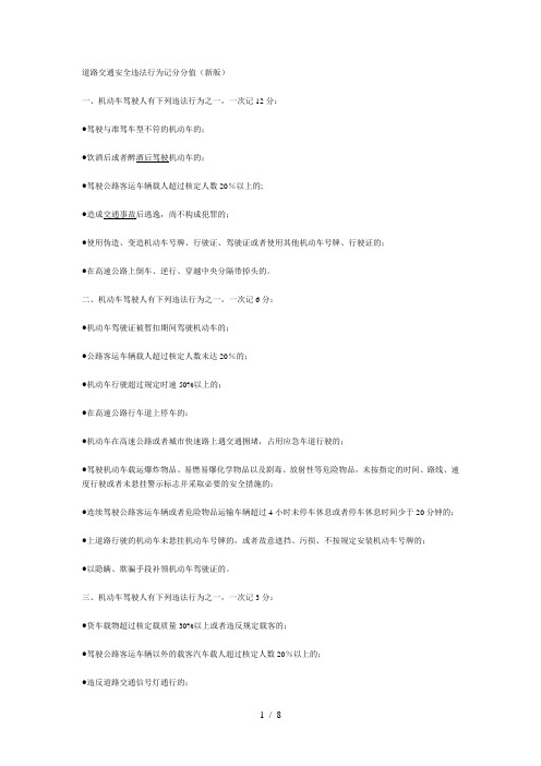 道路交通安全违法行为记分分值