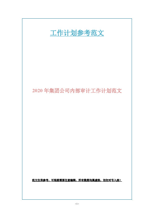 2020年集团公司内部审计工作计划范文