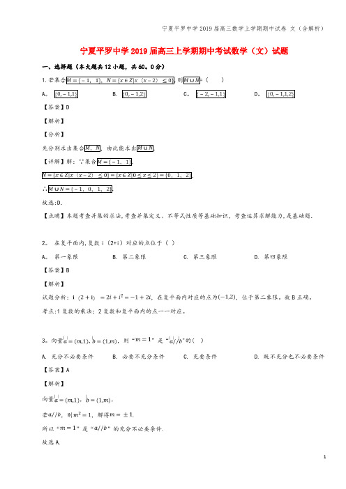 宁夏平罗中学2019届高三数学上学期期中试卷 文(含解析)