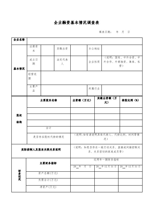 整理融资说明_企业融资基本情况调查表