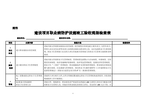 建设项目职业病防护设施竣工验收现场检查表