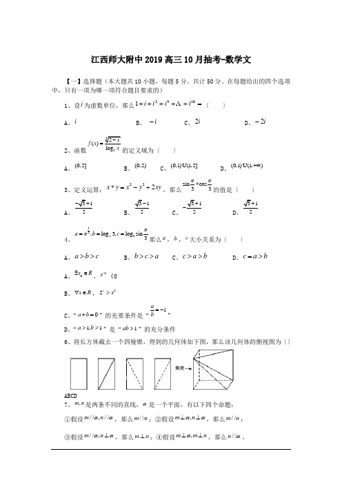 江西师大附中2019高三10月抽考-数学文