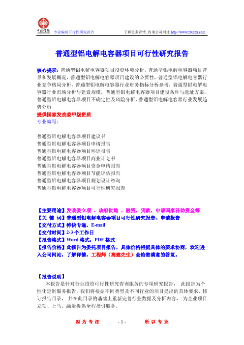 普通型铝电解电容器项目可行性研究报告