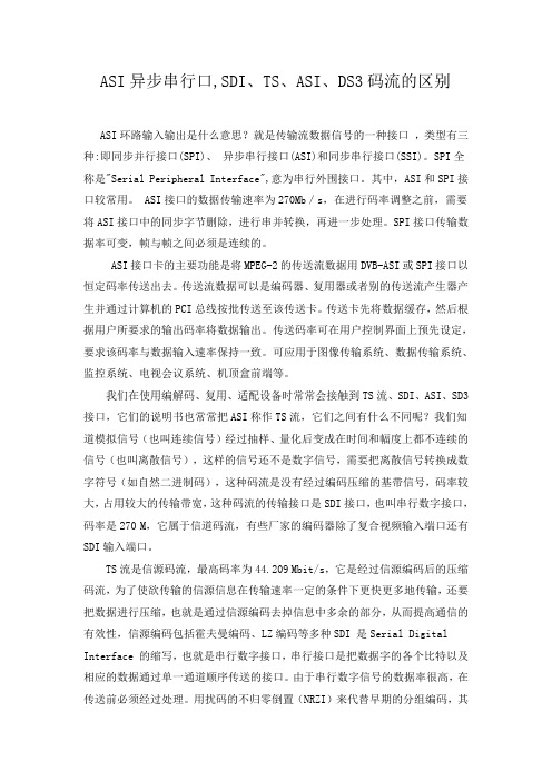 ASI异步串行口,SDI、TS、ASI、DS3码流的的区别
