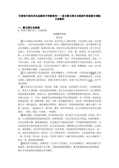 甘肃省甘南州卓尼县柳林中学新高考——语文散文类文本阅读专项训练专项练习含解析