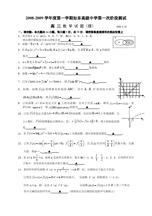 江苏省如东高级中学数学第一次阶段测试高三数学试题(理)
