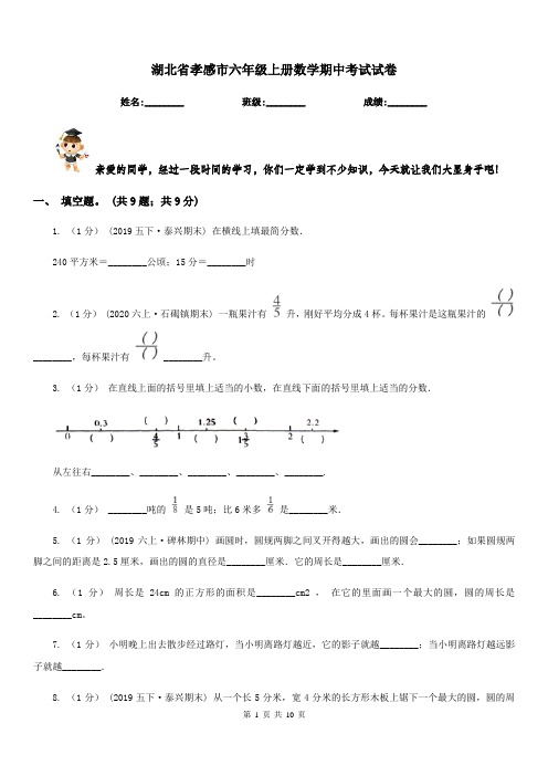 湖北省孝感市六年级上册数学期中考试试卷