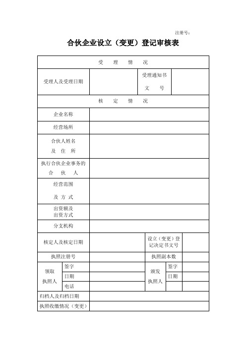 合伙企业设立(变更)登记审核表