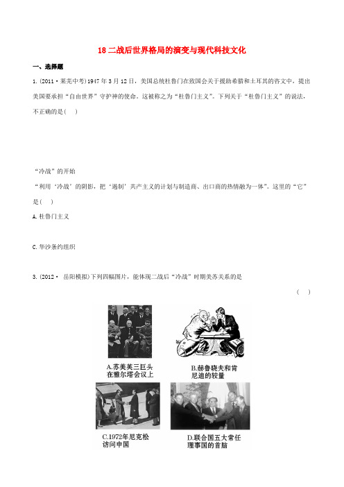 【全程复习方略】2013版中考历史 18二战后世界格局的演变与现代科技文化精练精析 岳麓版