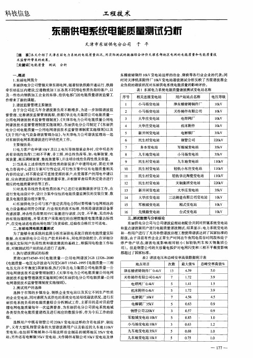 东丽供电系统电能质量测试分析
