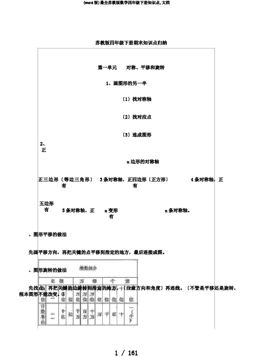 (word版)最全苏教版数学四年级下册知识点,文档