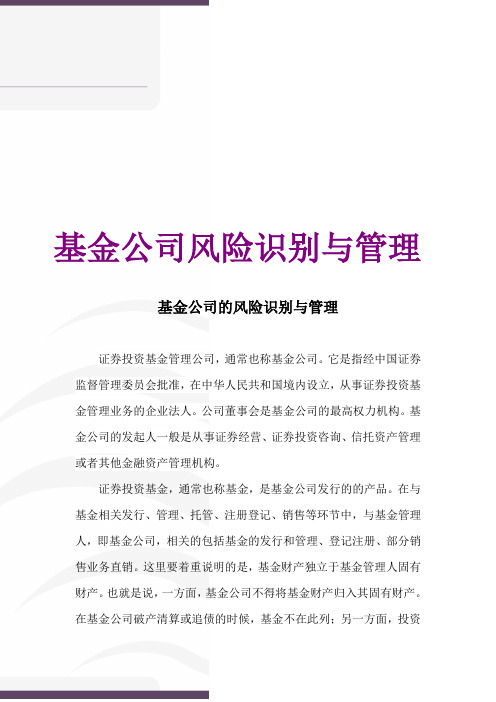基金公司的风险识别与管理分析
