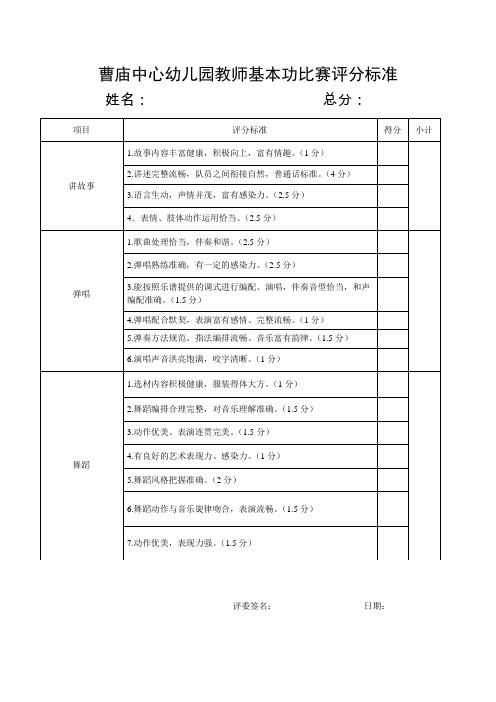 幼儿教师基本功比赛评分