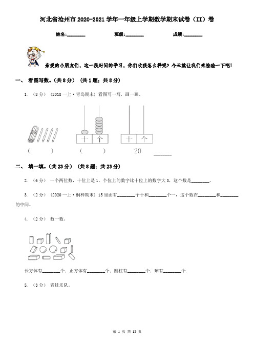 河北省沧州市2020-2021学年一年级上学期数学期末试卷(II)卷