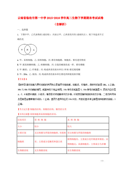 云南省临沧市第一中学2015_2016学年高二生物下学期期末考试试卷(含解析)