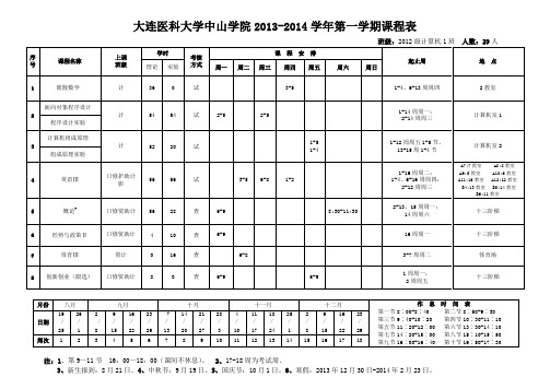 大连医科大学中山学院2013-2014学年第一学期课程表