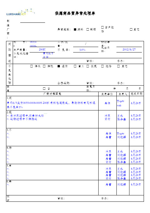 供应商端子变形品质异常处理单