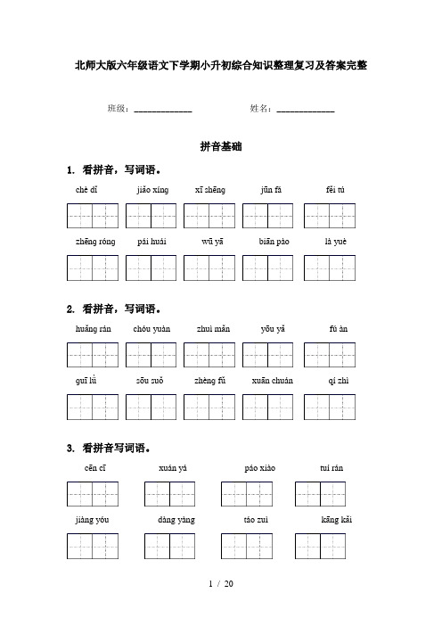 北师大版六年级语文下学期小升初综合知识整理复习及答案完整