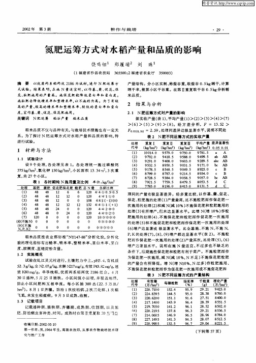 氮肥运筹方式对水稻产量和品质的影响