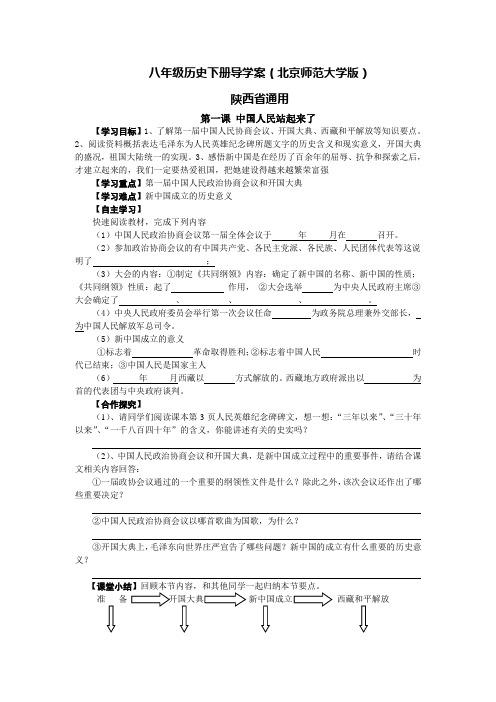 八年级历史下册导学案北京师范大学版