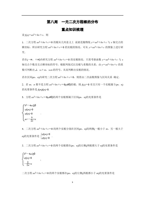 2019届人教B版(理科数学)                      一元二次方程根的分布  单元测试