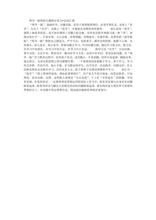 两学一做第四专题研讨发言 总结汇报