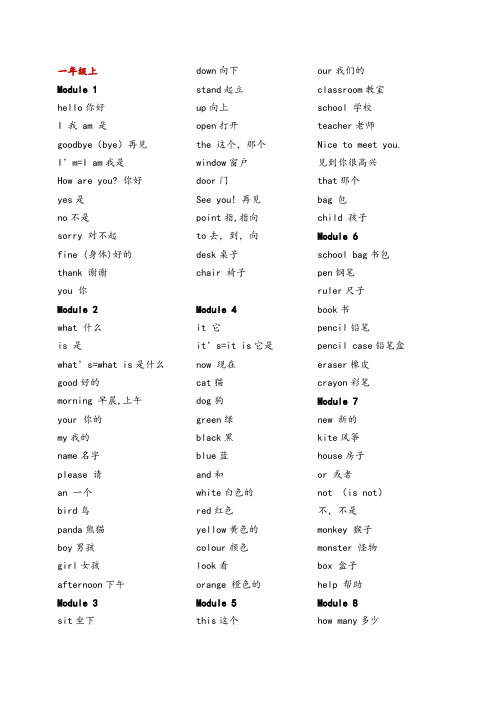2018年最新版外研版小学1-6年级英语单词表-(一起点)