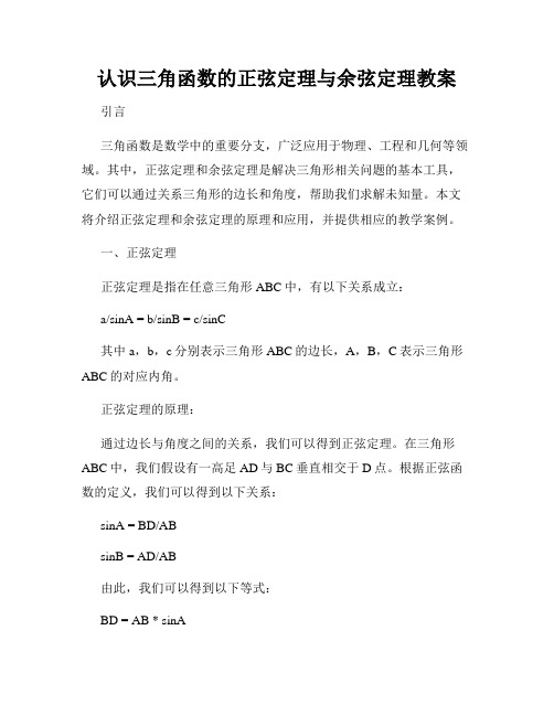 认识三角函数的正弦定理与余弦定理教案