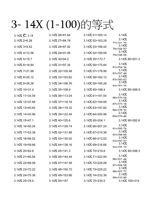 圆周率1--100计算表(π取3.14)