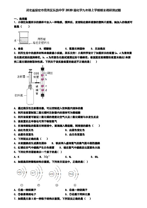河北省保定市竞秀区乐凯中学2020届化学九年级上学期期末调研测试题