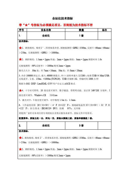 全站仪技术指标带“”号指标为必须满足项目,否则视为技术指标不符