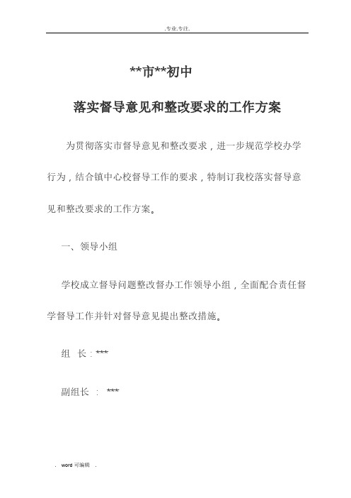初中落实督导意见和整改要求的工作实施方案